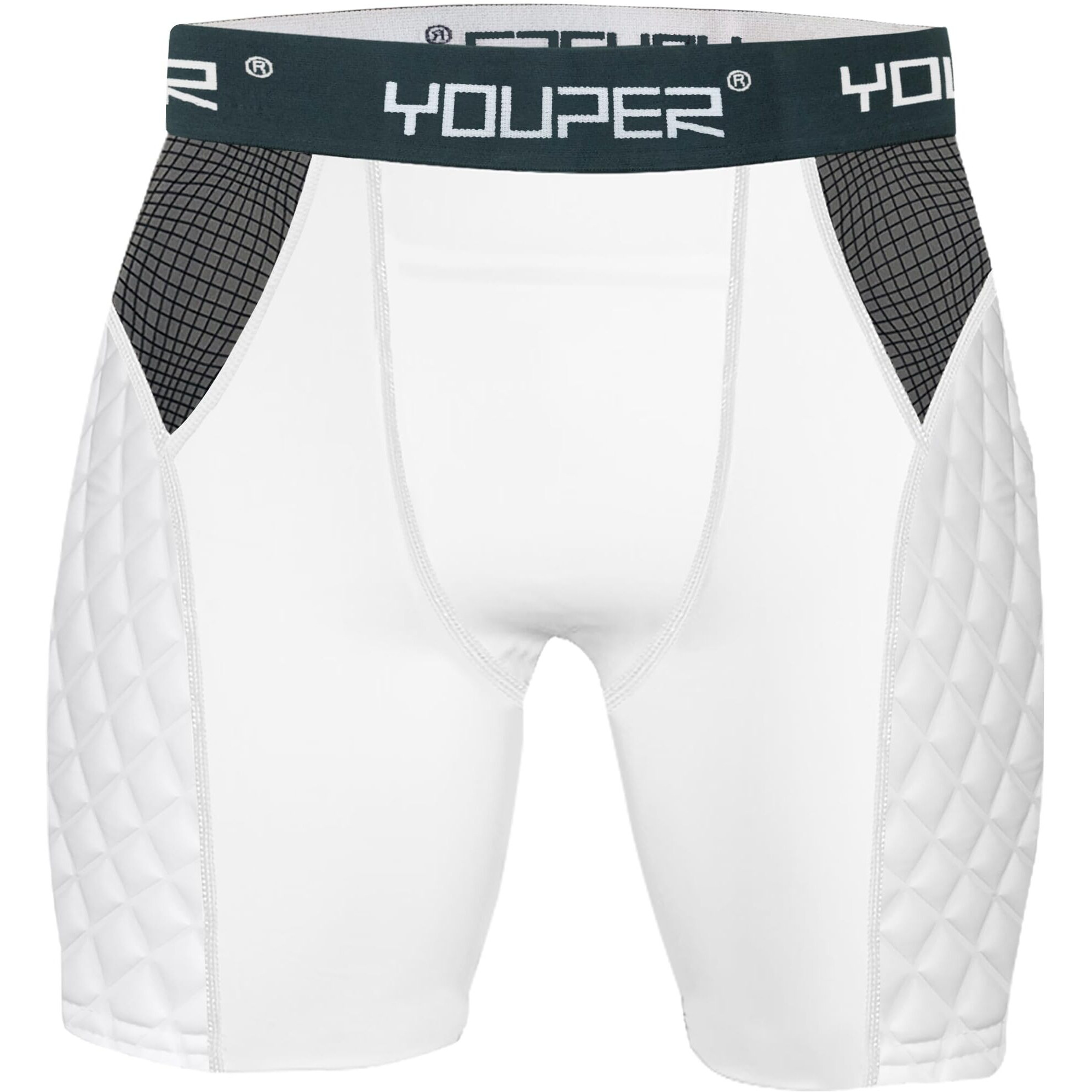 Youper Adult Elite Compression Padded Sliding Shorts W/Cup Pocket For Baseball  Football (White  Large)