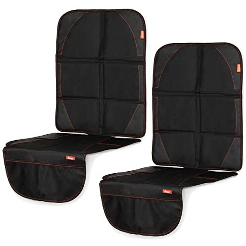Diono Ultra Mat Pack Of 2 Full Size Car Seat Protectors For Under Car Seat  Crash Tested With Premium Ultra Thick Padding For Durable  Water Resistant Protection  Includes 3 Mesh Storage Pockets Black