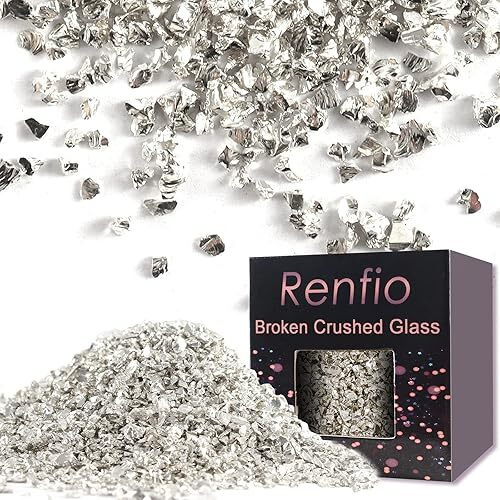 Renfio Broken Crushed Glass Glitter Shards Crush 2-4Mm Irregular Small Metallic Chunky Chips 3.5 Oz (100G) High Luster Craft Sequins Gravel For Diy Phone Case Geode Art Coasters Ornament - Silver