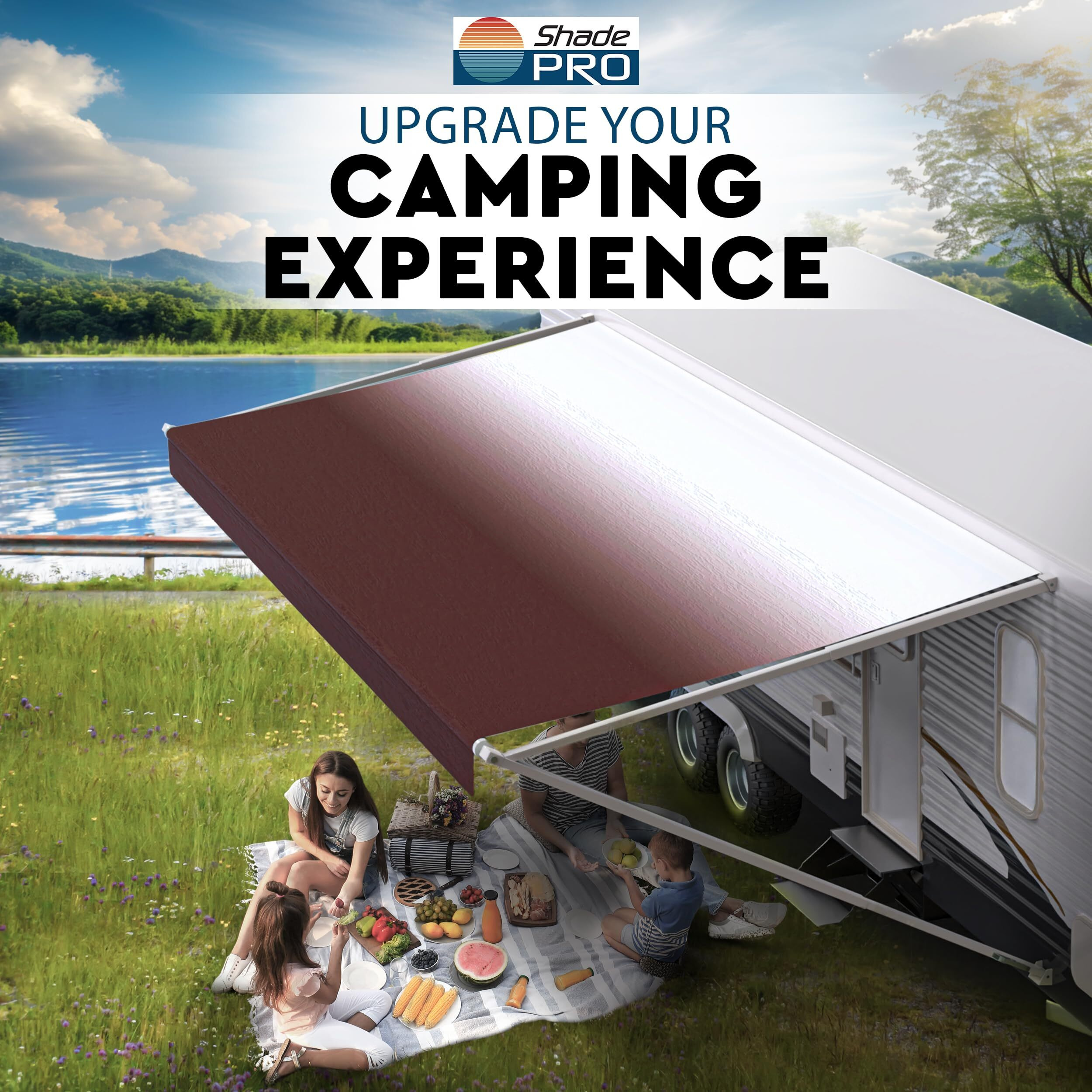 Shade Pro Rv Awning Fabric Replacement | Durable Premium Grade Vinyl (16 ' [Fabric 15 ' 2 ""]  Burgundy Fade) Camper Shade Awning Canopy