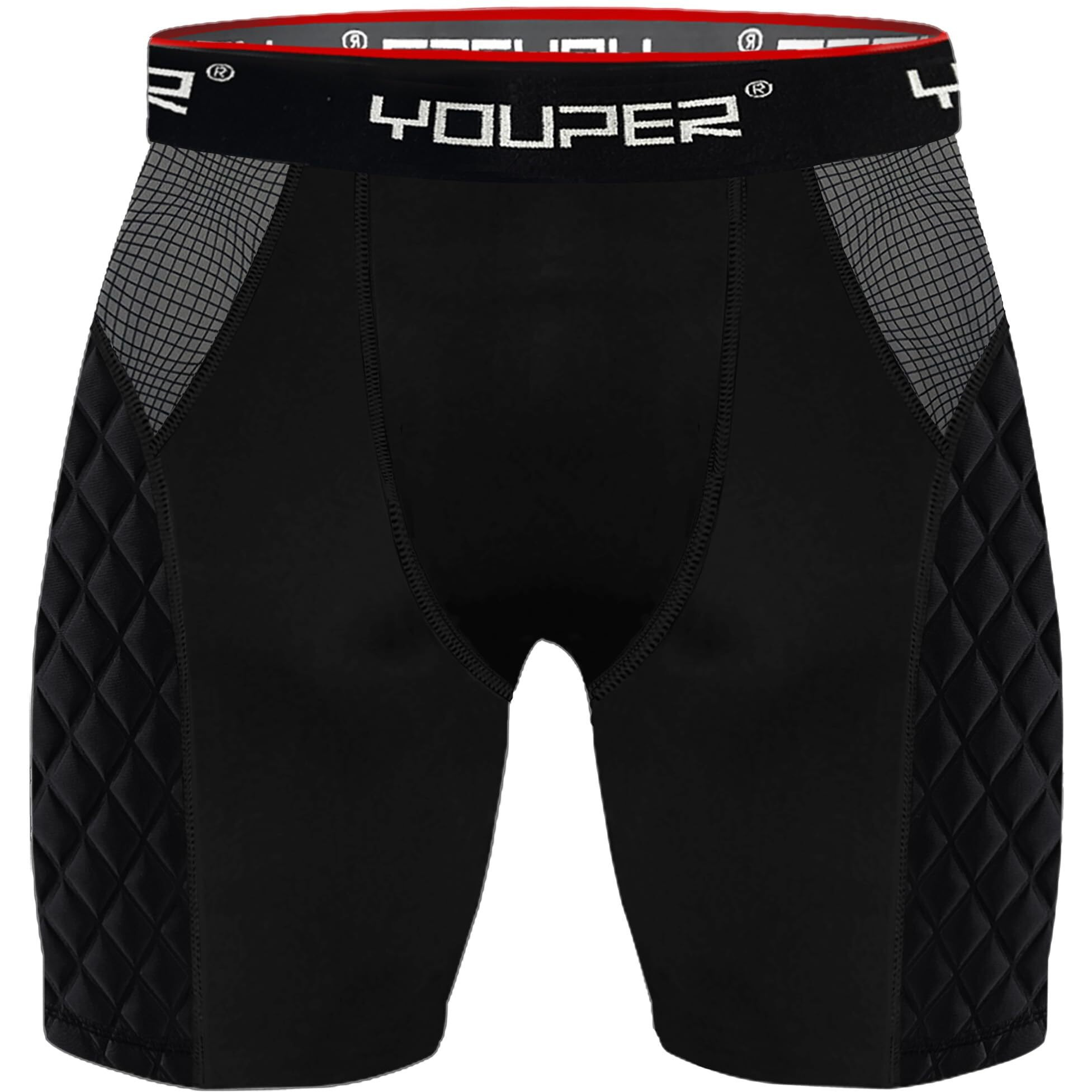 Youper Adult Elite Compression Padded Sliding Shorts W/Cup Pocket For Baseball  Football (Black Black  Small)