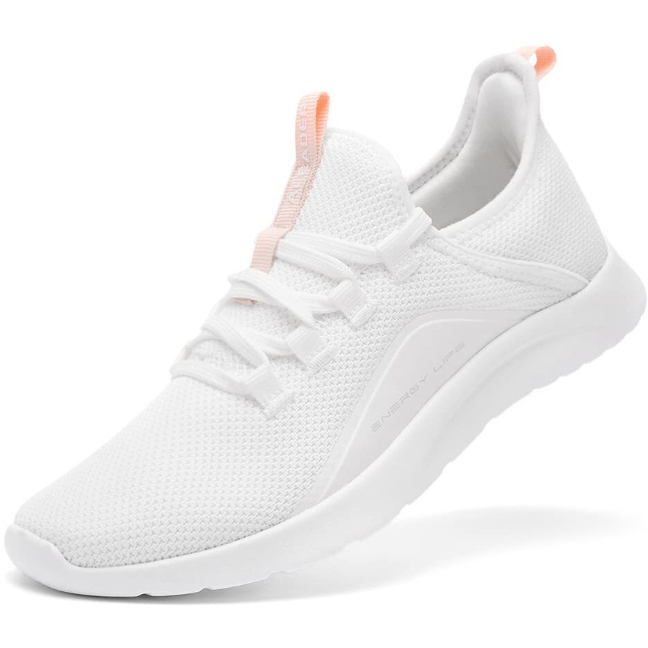 Aleader Womens Tennis Shoes Slip On Nurse Shoes For Walking Running Trainning Wokout Sneakers White Peach Size 8.5 Us
