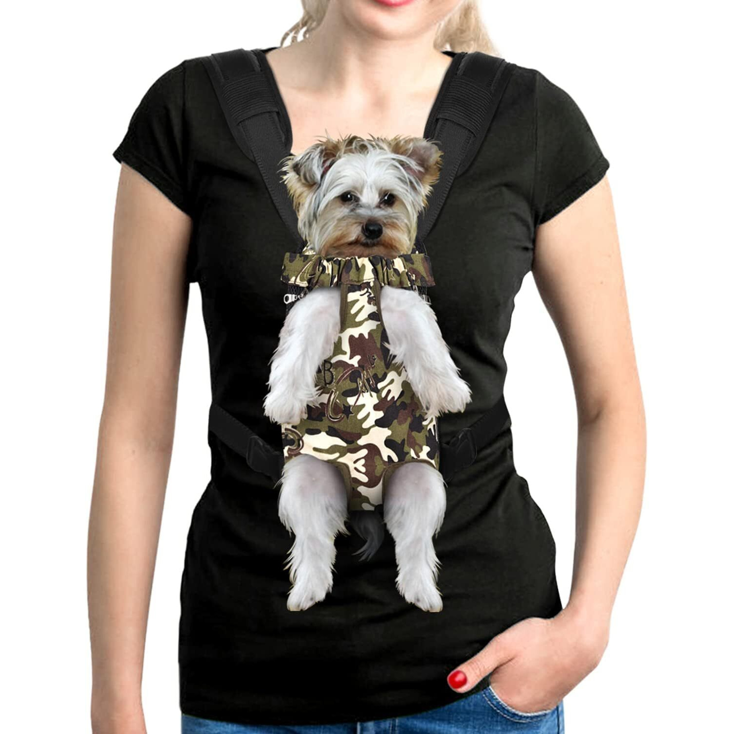 Yudodo Pet Dog Carrier Backpack Adjustable Dog Front Carrier  Legs Out Easy-Fit Dog Travel Backpack Carrier For Hiking Camping For Small Medium Dogs Cats And Rabbits (Small  Camouflage Green)