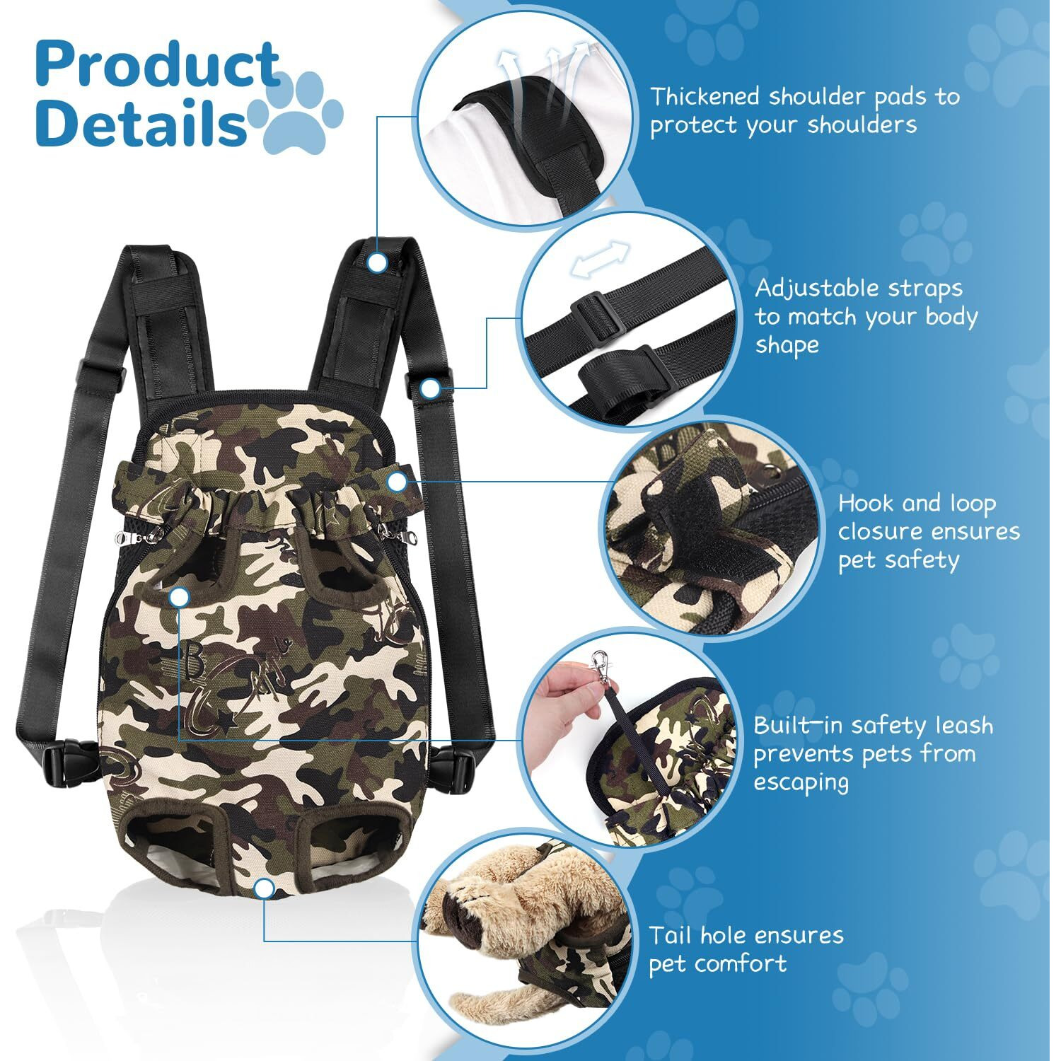 Yudodo Pet Dog Carrier Backpack Adjustable Dog Front Carrier  Legs Out Easy-Fit Dog Travel Backpack Carrier For Hiking Camping For Small Medium Dogs Cats And Rabbits (Small  Camouflage Green)