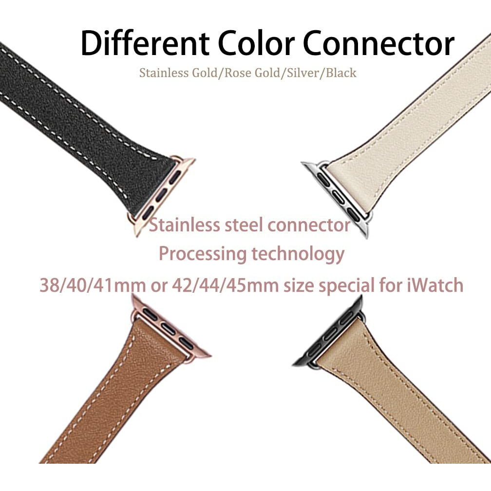 Bestig Compatible With Apple Watch Band 49Mm 46Mm 45Mm 44Mm 42Mm(Series 3 2 1) For Women Men  Genuine Leather Double Tour Slim Strap For Iwatch Ultra Se Series 9 8 7 6 5 4 3 2 1 (Pink Sand+Silver)