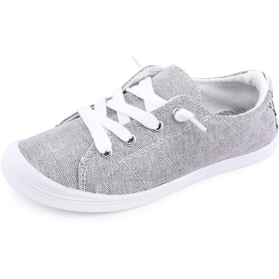 Women 's Slip On Canvas Sneaker Low Top Casual Walking Shoes Classic Comfort Flat Fashion Sneakers (Twill Grey 07)