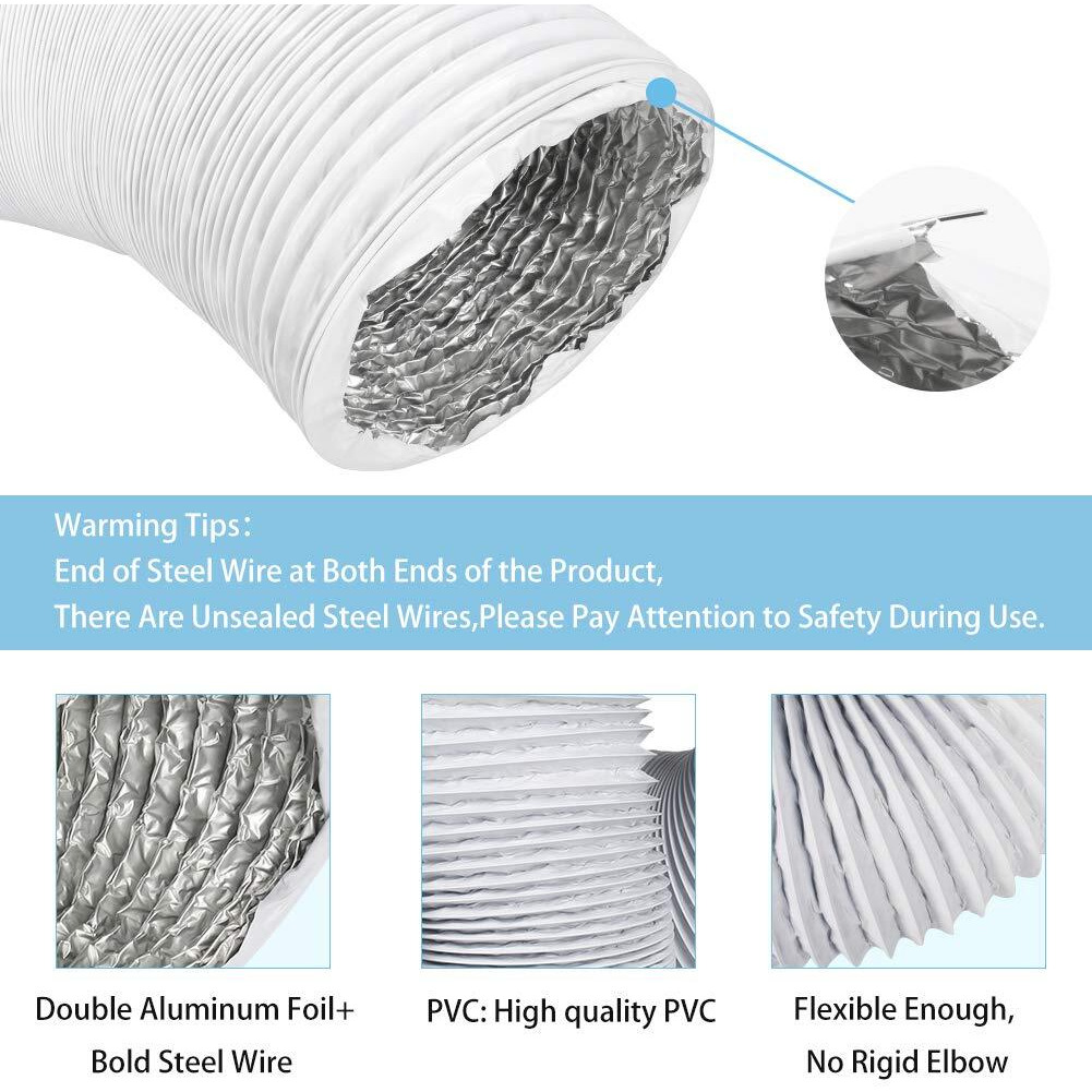 Omont Dryer Vent Hose 4 Inch 5Ft Flexible Dryer Ducting Tube Air Duct Aluminum Insulated Flex Hose Kit Indoor Outdoor