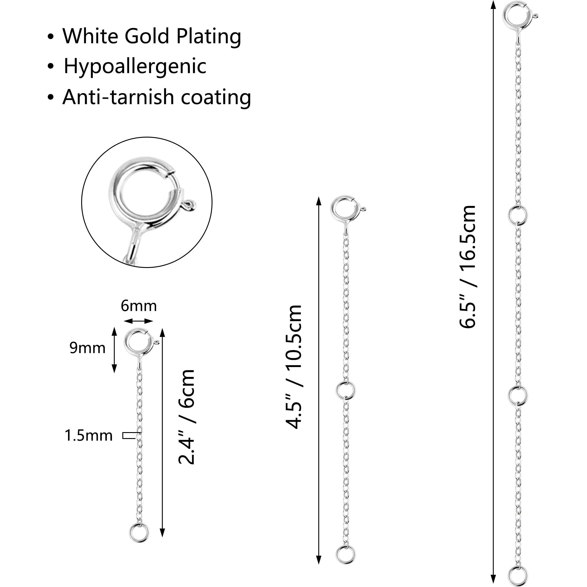 Sliver Necklace Extenders Silver Chain Extenders With Round Clasp  Durable Plated Solid Brass Necklace Bracelet Anklet Extension Chains(2 4 6 Inches  3Pcs)