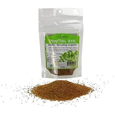 Certified Organic Alfalfa Sprouting Seed - 4 Oz - Handy Pantry Brand - High Sprout Germination- Edible Seeds  Gardening  Hydroponics  Growing Salad Sprouts  Planting  Food Storage & More