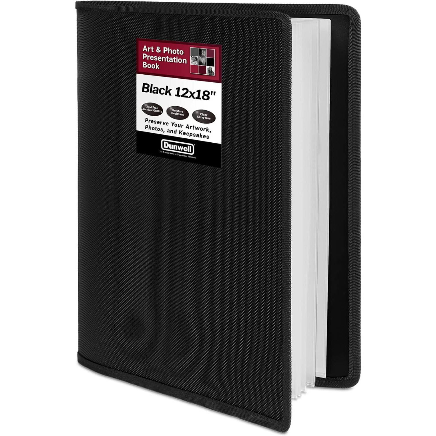 Dunwell 12X18 Art Portfolio - (Black)  12 X 18 Poster Album  Portfolio Folder For Architects  Artists  18X12 Or Arch B Paper Folder Binder With Plastic Sleeves  Acid Free 24 Pocket Display 48 Pages