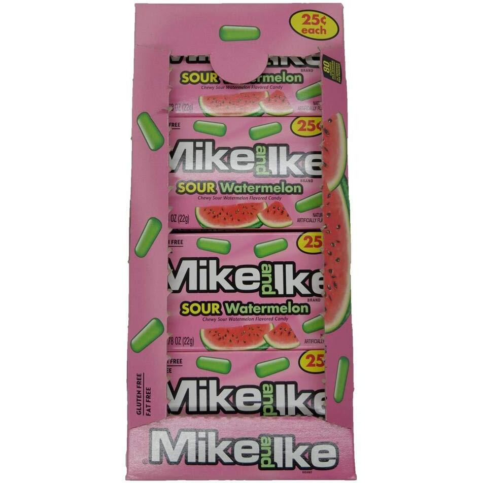 Mike And Ike Sour Watermelon Chewy Candies - Case Of 24 0.78-Oz. Box