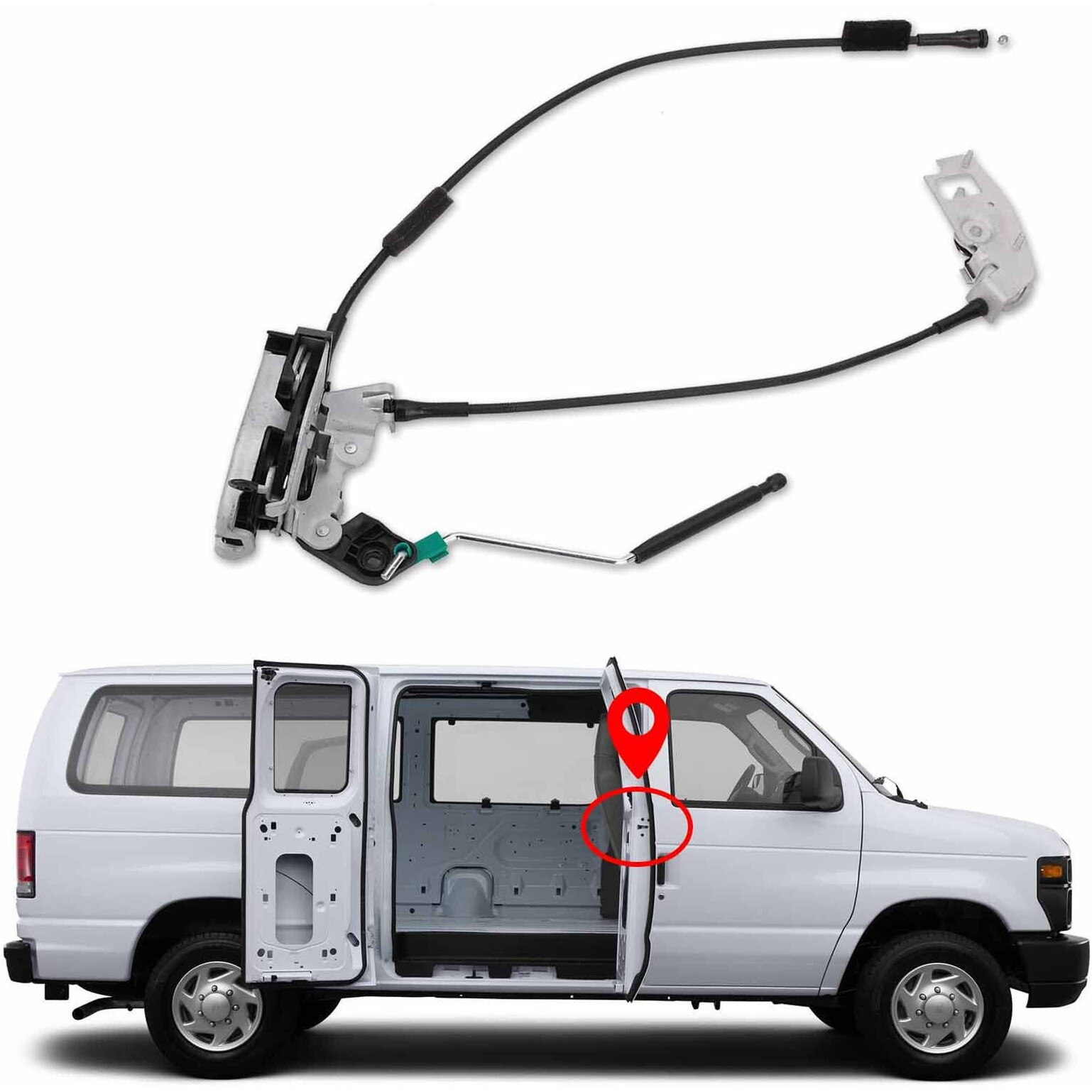Door Latch Assembly Door Lock Cable  Rod For 1992-2020 Ford E150 E250 E350 Econoline Van With 46 54 62 68L Engine Rh Right Side Hinged Door Lock Kit - Replace  8C2Z-15264A00-B  8C2Z15264A00B