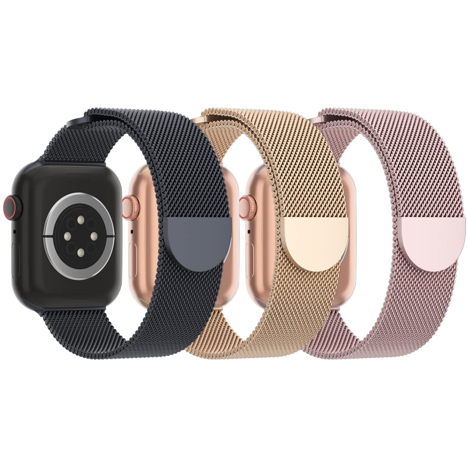 Steezrd 3 Pack Mesh Metal Apple Watch Bands  38Mm-45Mm  Stainless Steel Magnetic Loop Band Replacement For Ultra 2 Iwatch Series 9/8/Se/7/6/5/4/3/2/1