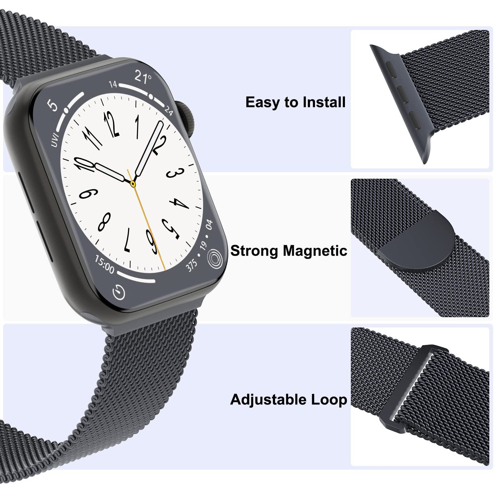 Steezrd 3 Pack Mesh Metal Apple Watch Bands  38Mm-45Mm  Stainless Steel Magnetic Loop Band Replacement For Ultra 2 Iwatch Series 9/8/Se/7/6/5/4/3/2/1