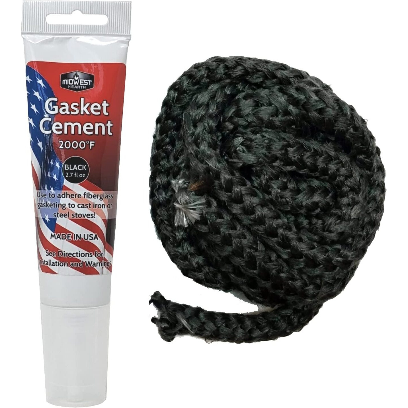 Midwest Hearth Wood Stove Replacement Gasket Kit For Woodburning Stoves - Graphite Impregnated Fiberglass Gaskets And Adhesive (12 X 84 Rope)