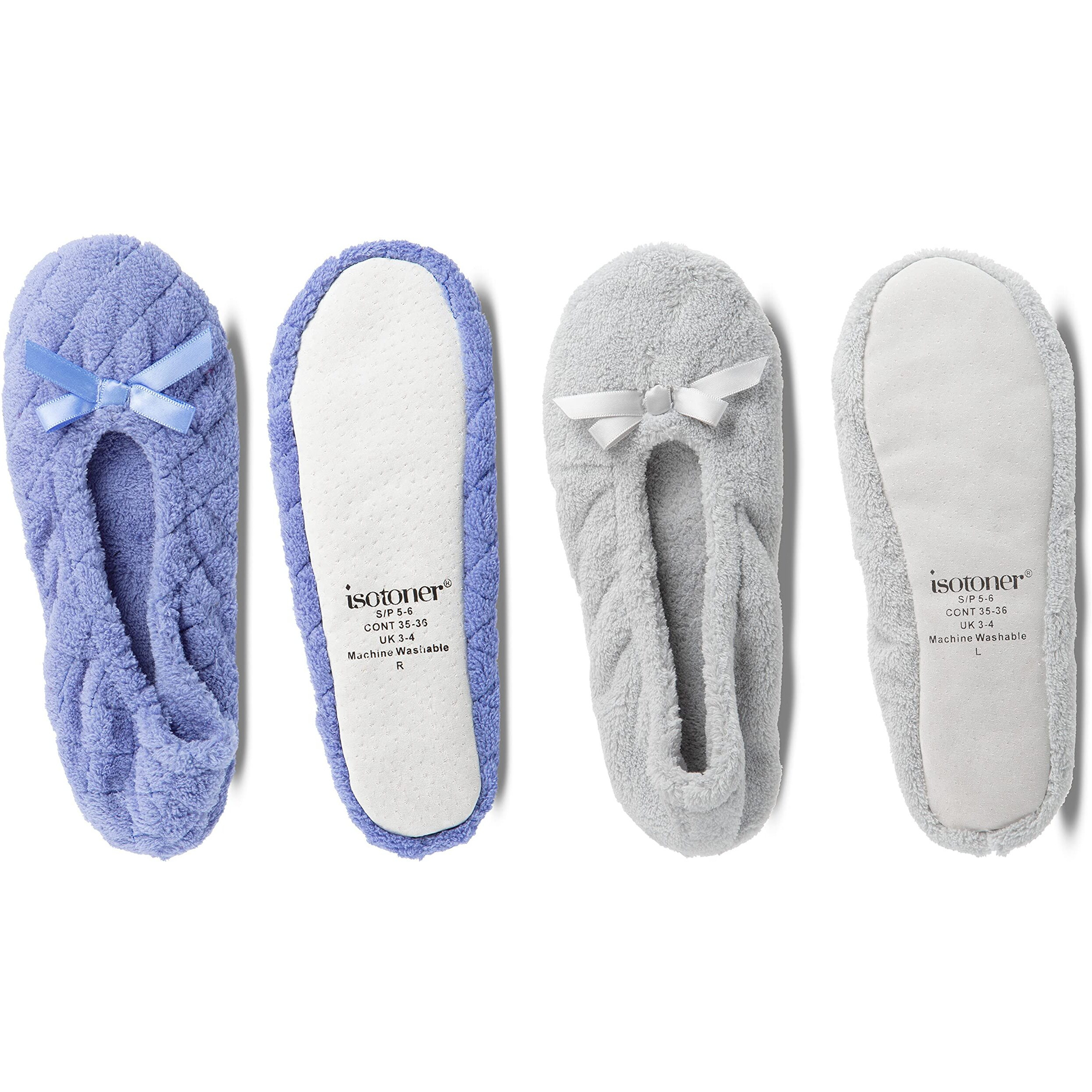 Isotoner Womens 2 Pack Ballerina Slipper Quilted And Solid Ballet Flat  Periwinkle Quilted  Ash Solid  65-75 Us