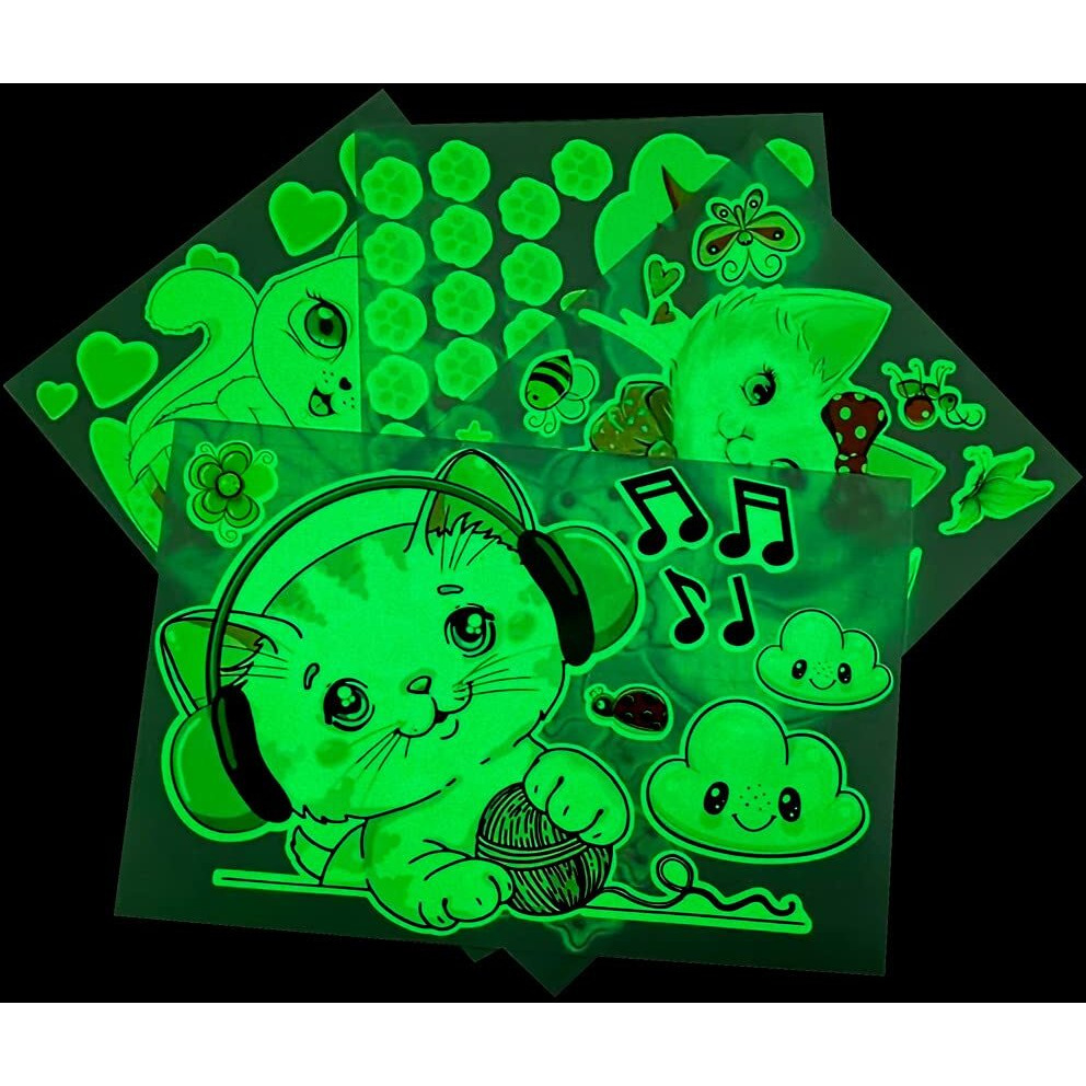 Glow In The Dark Stars For Room Cats Glowing Wall/Ceiling Decals  Kitten Butterflies Stickers For Kids Bedroom  Clouds Bees Luminous Wall Decor For Boy And Girl Living Room
