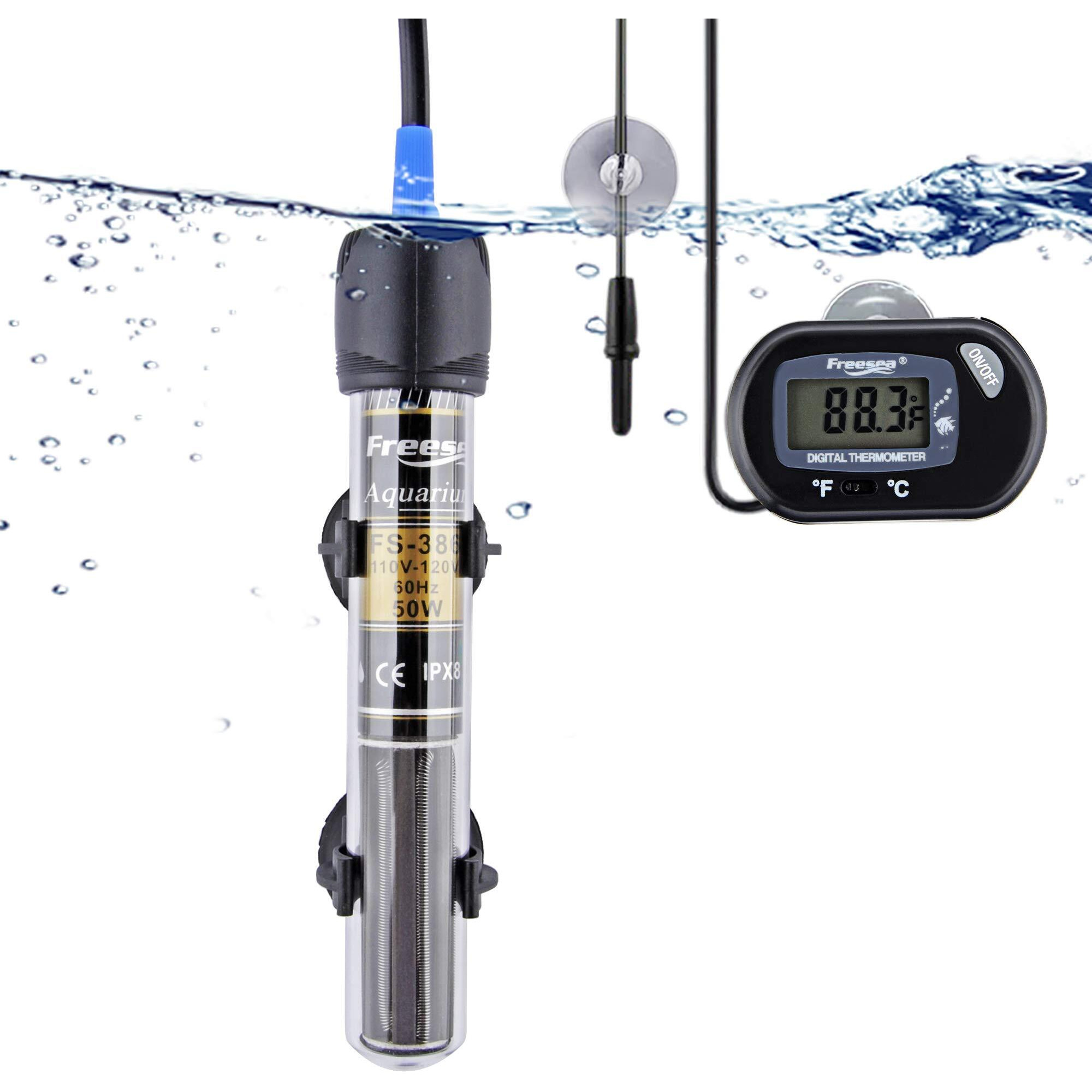 Freesea 50 Watt Aquarium Submersible Betta Heater With Aquarium Submersible Thermometer