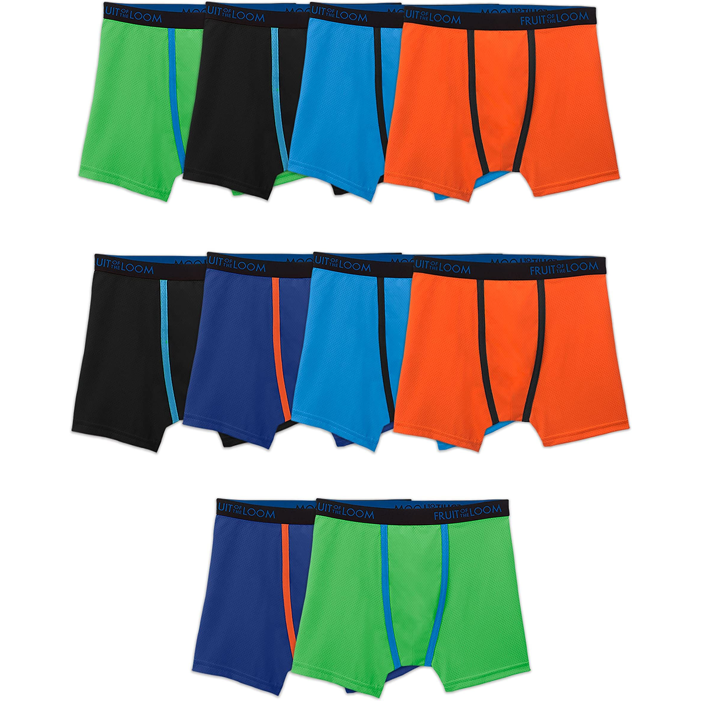 Fruit Of The Loom Breathable Boxer Briefs  Boy-10 Pack-Micro Mesh  X-Large