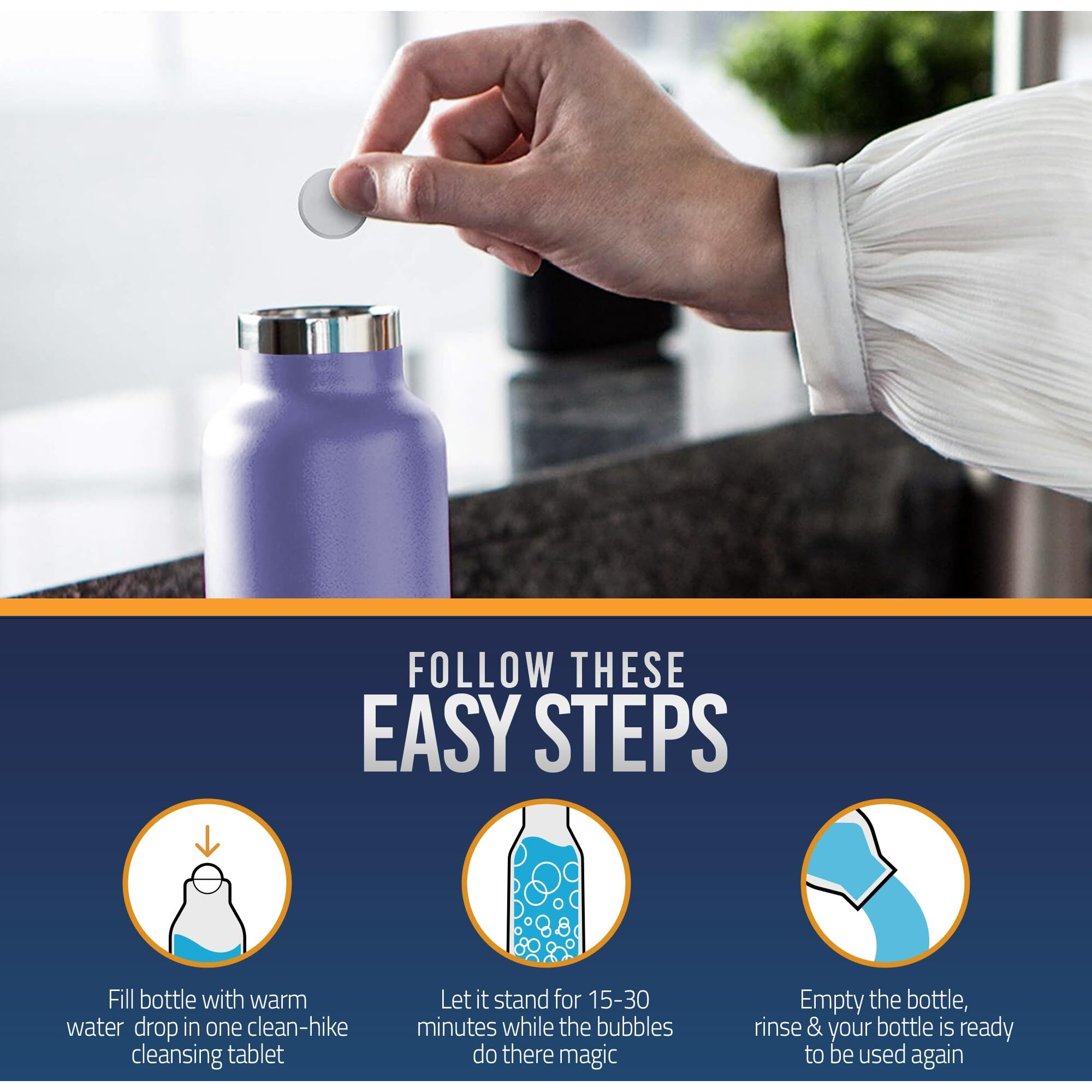 Tumbler Water Bottle Cleaning Tablets - All Natural Ingredient  Great For All Stainless  Plastics  Ceramic And Glass Drinking Containers  Individually Packed (30 Count)