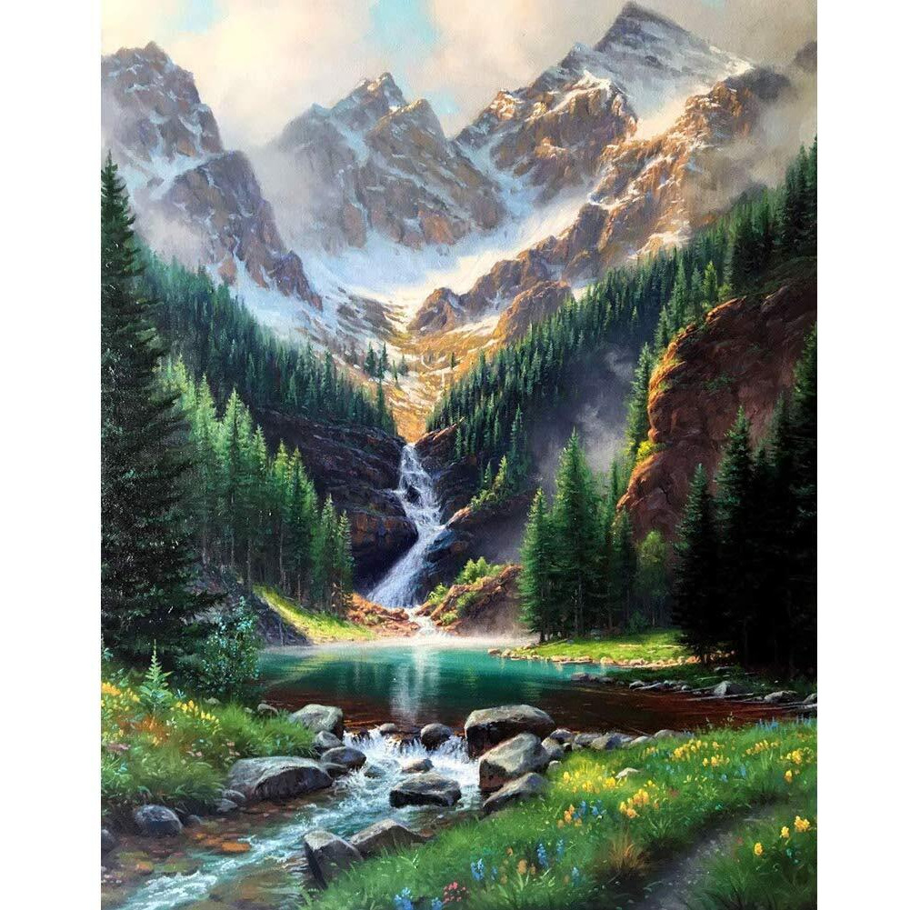 Paint By Number Mountains Waterfall Diy Painting On Canvas  Paintwork With Paintbrushes Acrylic Paints Perfect For Paint By Numbers For Adults And Kids Students Beginner  For Home Wall Decor16X20 Inch
