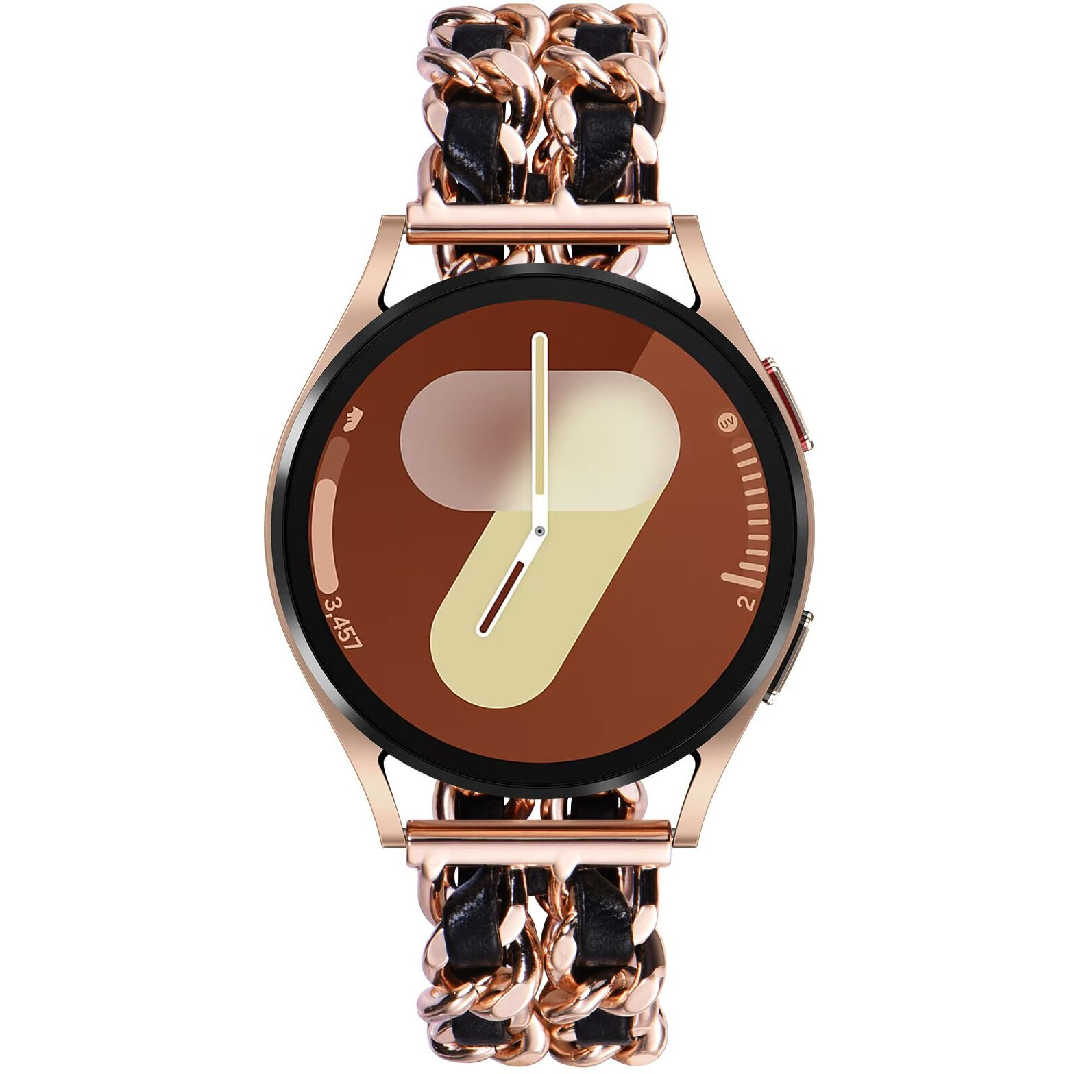 Surace Compatible For Samsung Galaxy Watch 7 Band  Women Bracelet For Galaxy Watch 7/Fe/6/5/4 40Mm 44Mm  Galaxy Watch 6 Classic 43Mm 47Mm Galaxy Watch Active 2 Bands  Rose Gold Link With Black Leather