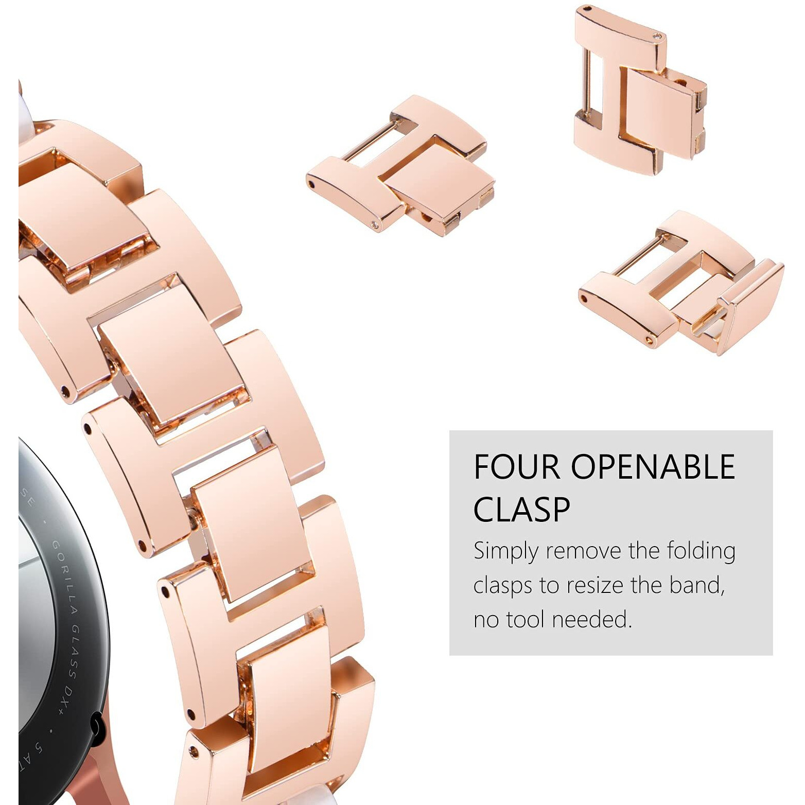 Surace Compatible For Samsung Galaxy Watch 7 Band  Women Bracelet For Galaxy Watch 7/Fe/6/5/4 40Mm 44Mm  Galaxy Watch 6 Classic 43Mm 47Mm Galaxy Watch Active 2 Bands  Rose Gold Link With Black Leather