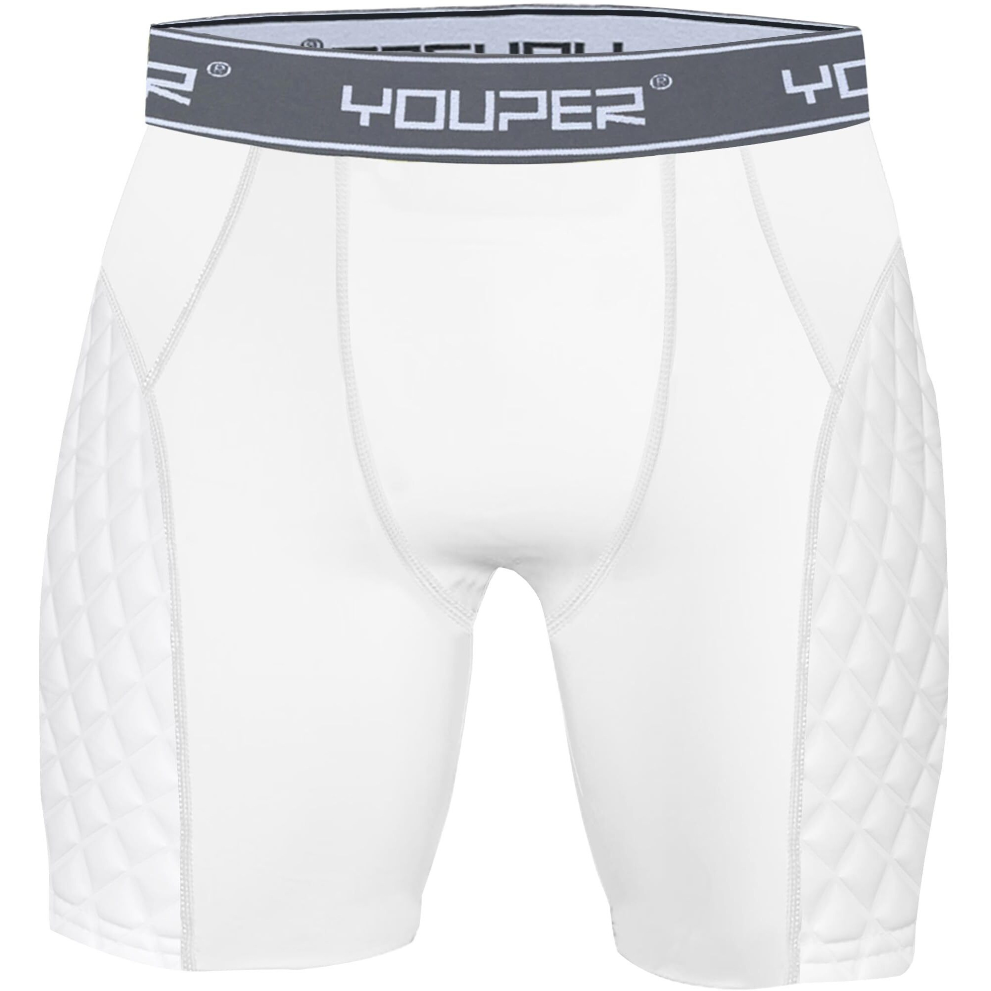 Youper Youth Elite Compression Padded Sliding Shorts W/Cup Pocket For Baseball  Football (White/Grey  Medium)