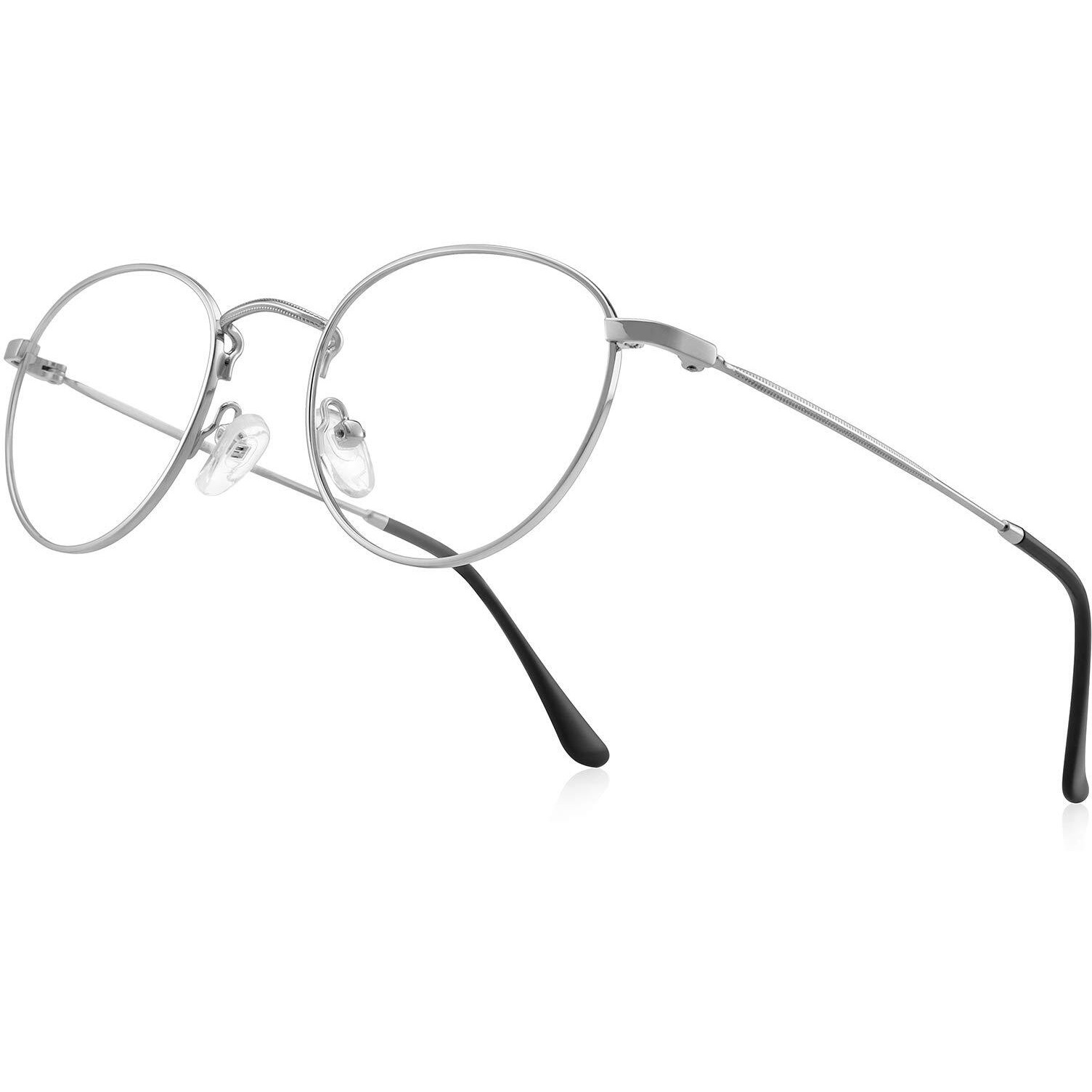 Rbpilot Small Metal Round Reading Glasses For Women Men Classic Vintage Retro Shades Blue Light Blocking Computer Readers (Silver  250)