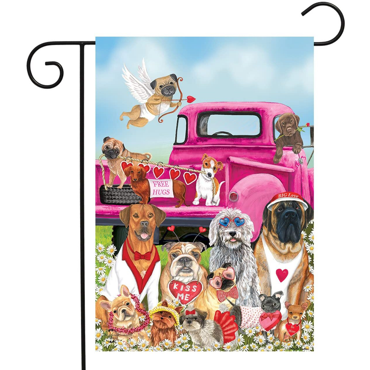 Briarwood Lane Happy Valentines Dogs Valentine Garden Flag - 12X18 - Heart Garden Flag - Valentines Garden Flag For Outside - Valentine Day Flag - Valentines Day Garden Flag - February Garden Flag