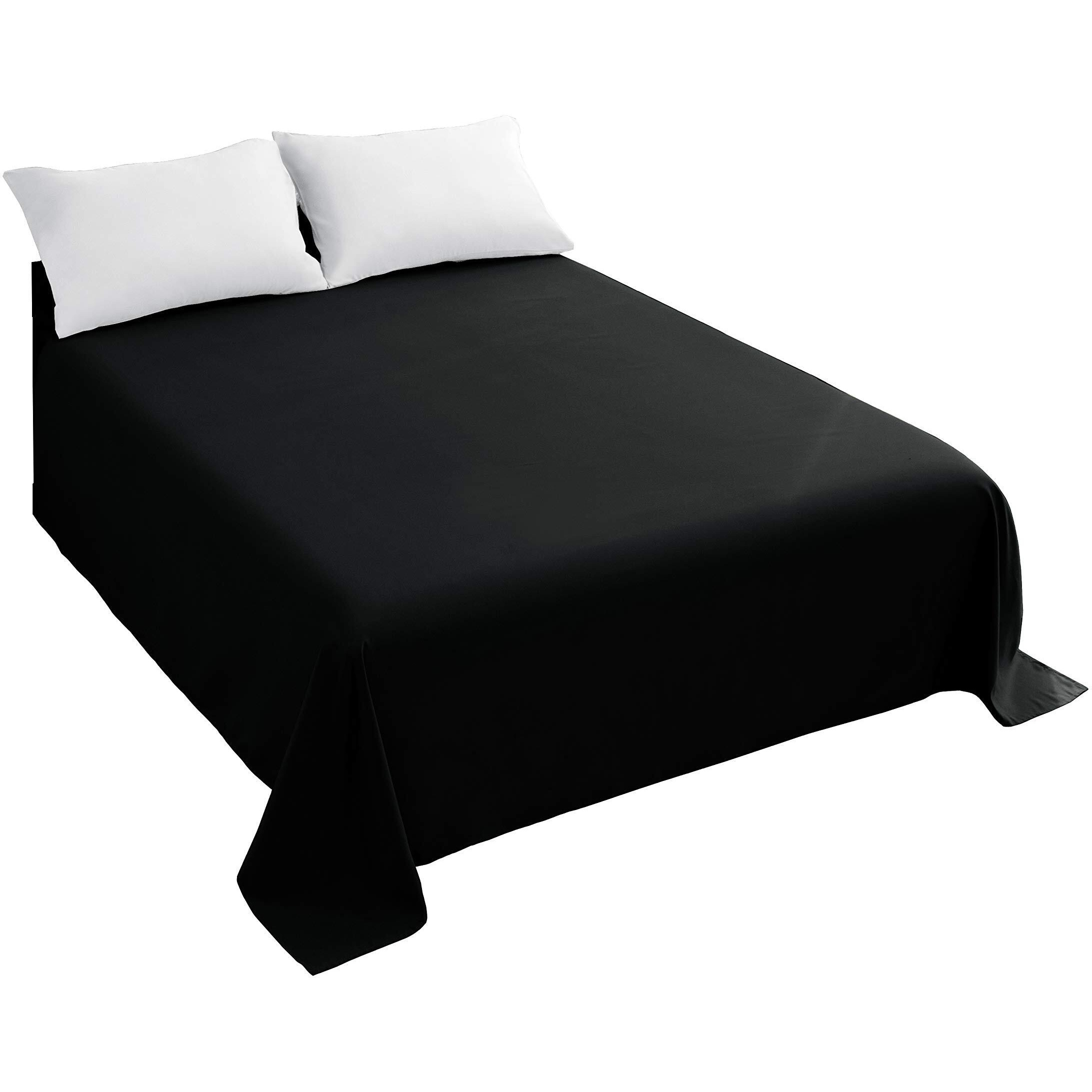 Sfoothome Queen Flat Sheet Black Top Sheet  Premium Hotel 1-Piece  Luxury And Soft 1500 Thread Count Quality Bedding Flat Sheet  Wrinkle-Free  Stain-Resistant
