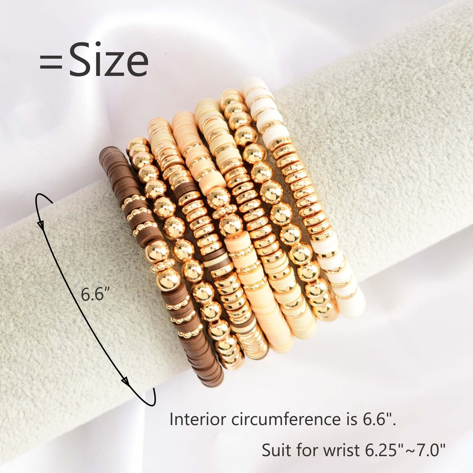 Goojids Surfer Heishi Clay Bead Bracelets For Women Bohemian Stackable Gold Beaded Stretch Bracelets Elastic Layering Friendship Bracelets Set Boho Jewelry (G2-Brown&Beige 7Pcs)