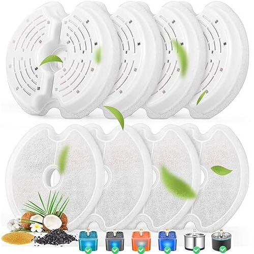 Cat Water Fountain Filters For 84Oz/2.5L Stainless Steel Pet Fountain And 67Oz/2.0L Plastic Cat Drinking Fountain  8 Pack Pet Replacement Filters Set