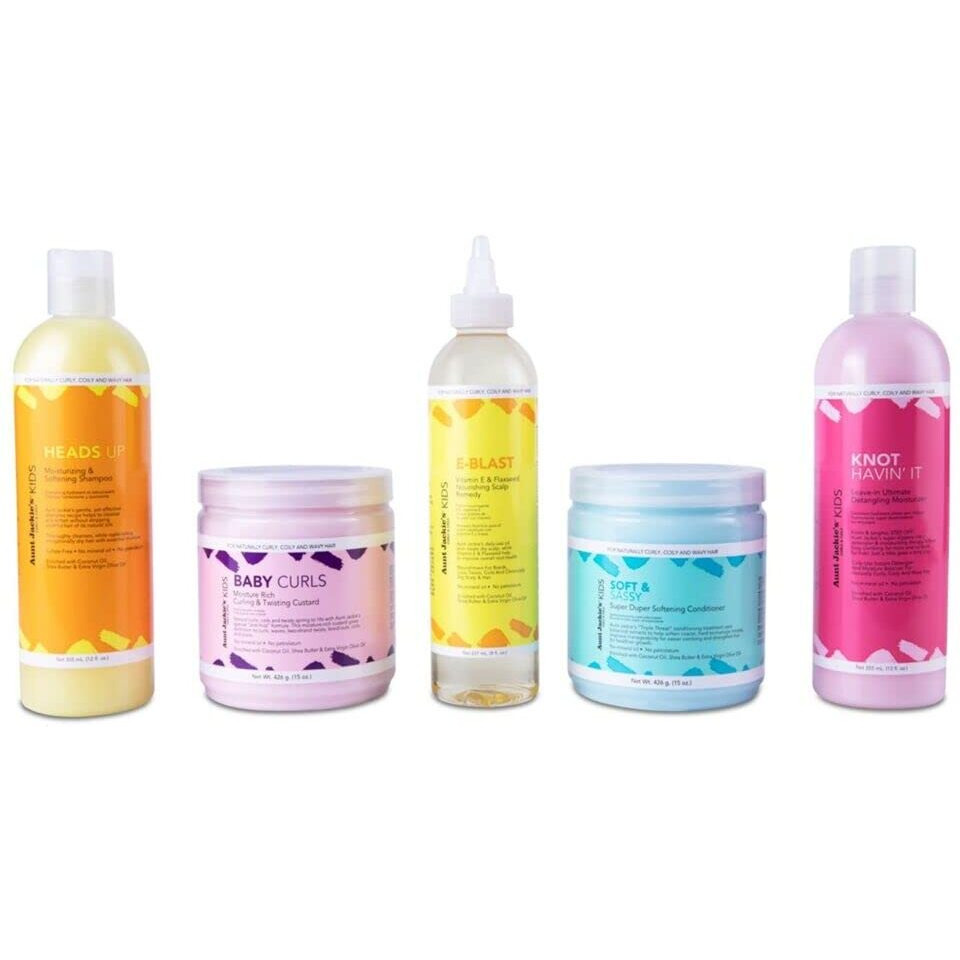 Aunt Jackies Kids Bundle  All 5 Products In Collection  Makes Combing  Styling Easier For Children With Hair Textures  Natural Herbal  Botanicals Clear