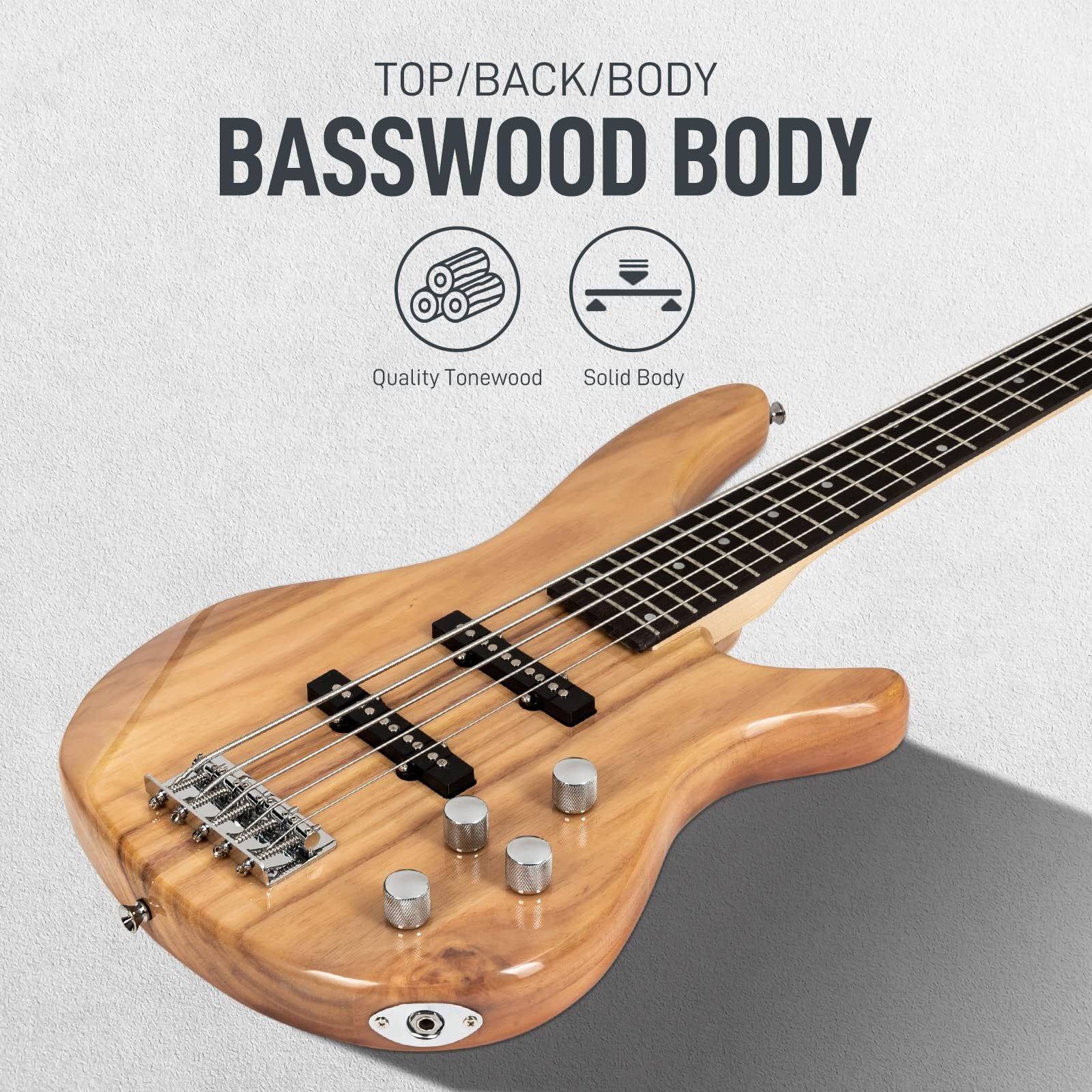 Ktaxon 5 String Electric Bass Guitar  Full Size Standard Right Handed Rosewood Fretboard Bass Kit With Gig Bag Strap Cable Wrench Tool (Burlywood)