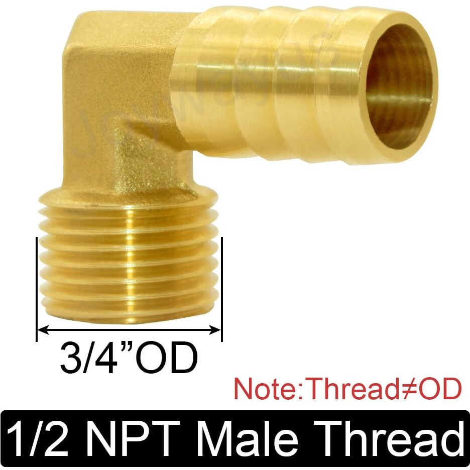 Joywayus Brass Hose Fittings 90 Degree Elbow 5/8 "" Barb To 1/2 "&quotNpt Male Water/Fuel/Air(Pack Of 2)