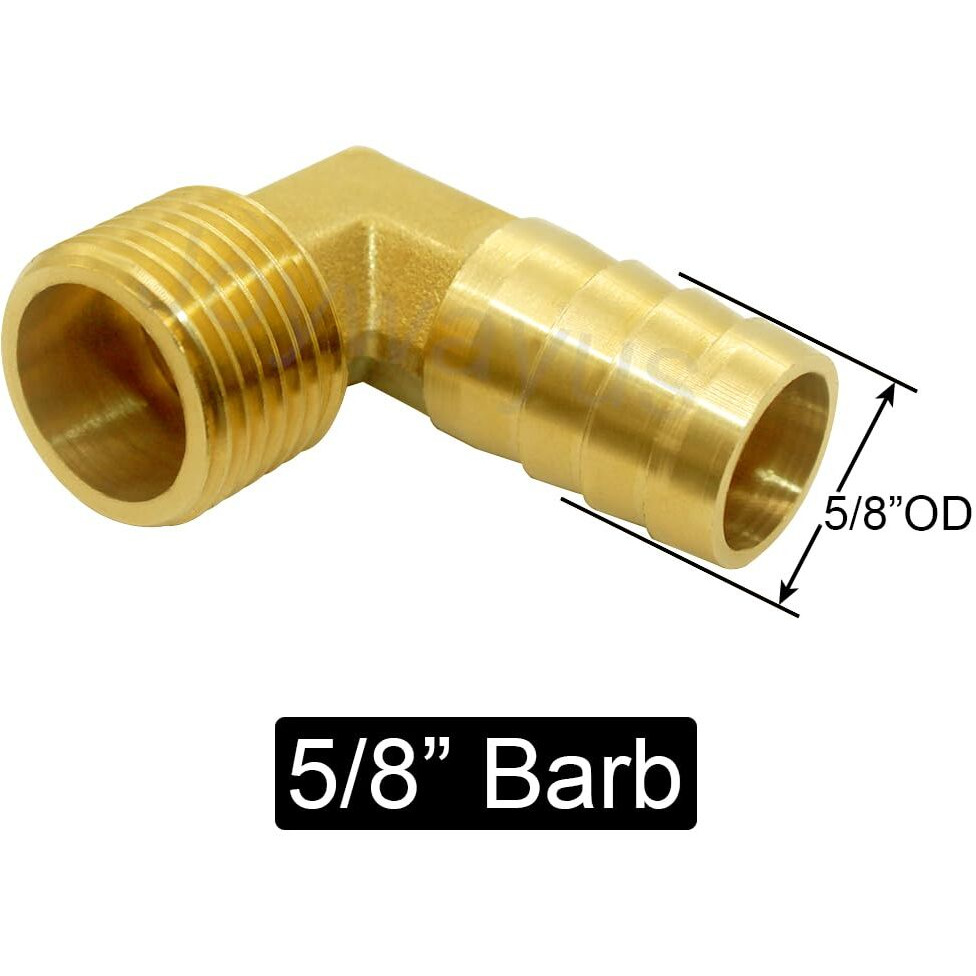 Joywayus Brass Hose Fittings 90 Degree Elbow 5/8 "" Barb To 1/2 "&quotNpt Male Water/Fuel/Air(Pack Of 2)