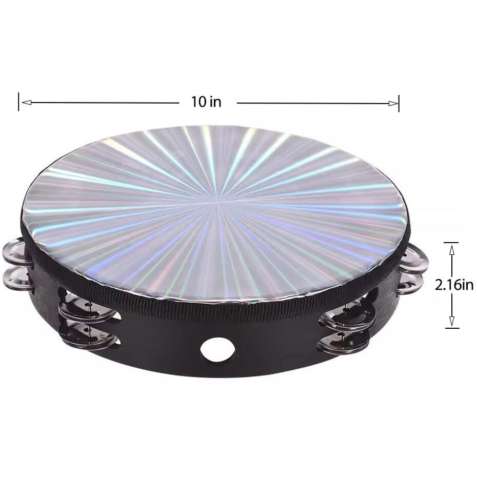 Radiant Tambourine 10 Inch Hand Held Tambourine Double Row Jingles Reflective Drum Percussion Musical Instrument For Adults Church Ktv Party Dance