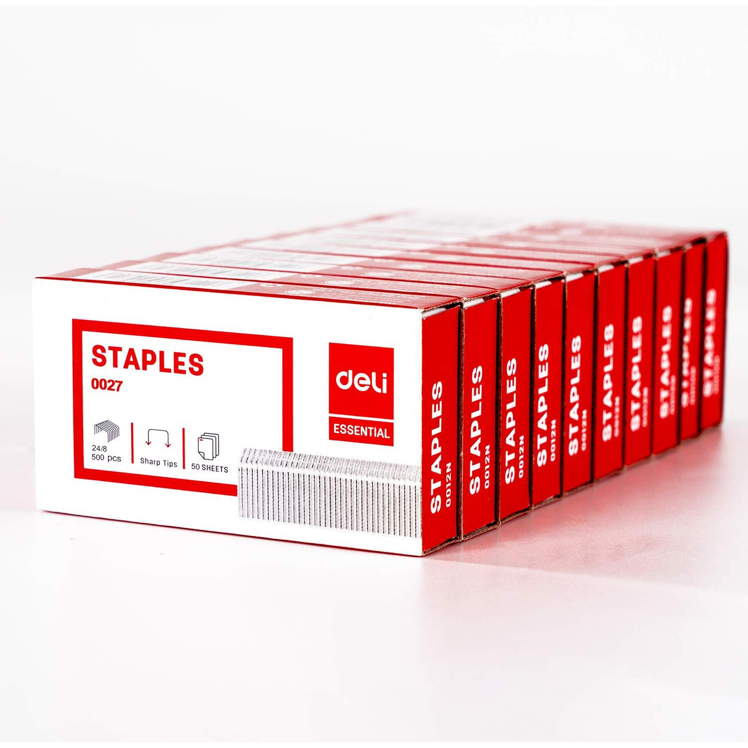 Deli 5 000 Staples  Fits Deli 40 And 60 Sheet Capacity Staplers  5/16"" Leg Length Staples Of 50 Sheet Capacity  24/8  Jam Free Sharp Chisel Point Design  10 Boxes Of 500 Staples