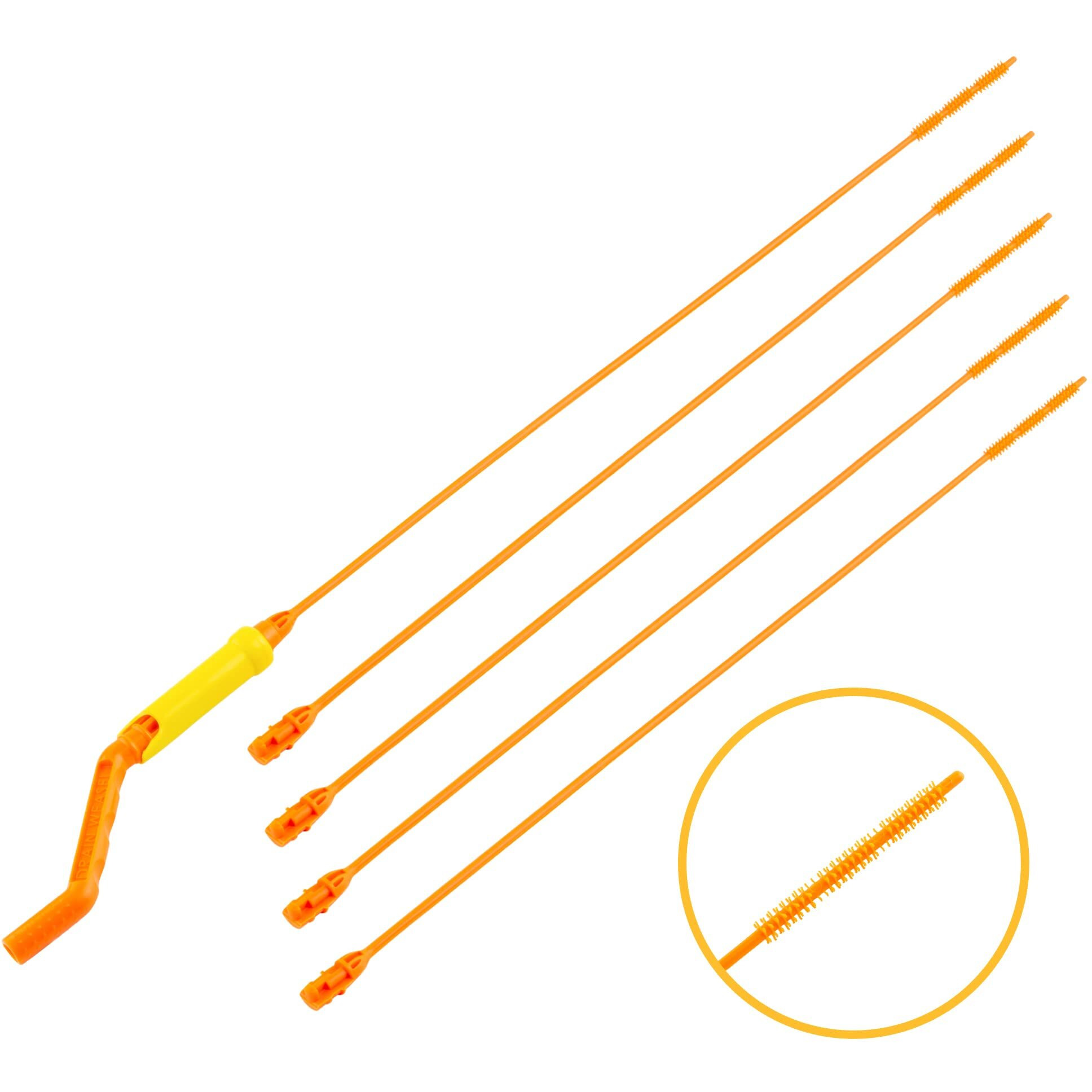 Flexisnake Pro Drain Weasel Sink Snake Cleaner With New Molded Tip - 18 - Drain Snake Clog Remover Tool With Rotating Handle  5 Wand Refills - Easy To Use On Drains  Grates - Made In Usa - 5-Pack