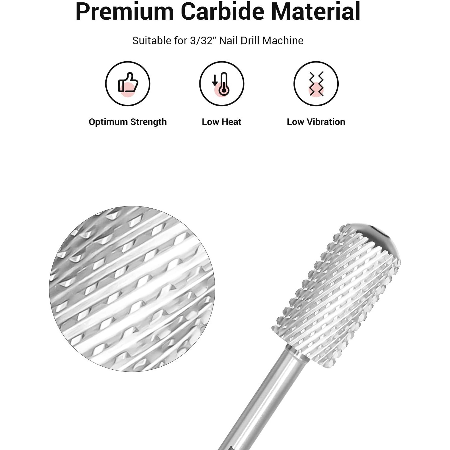 Melodysusie Safety Nail Drill Bits  3/32 ' ' Smooth Round Top Large Barrel Carbide Bits  Suitable For Manicure Pedicure Cuticle Gel Polishing  Beginners Bits  Silver  Series Bit-S  Coarse