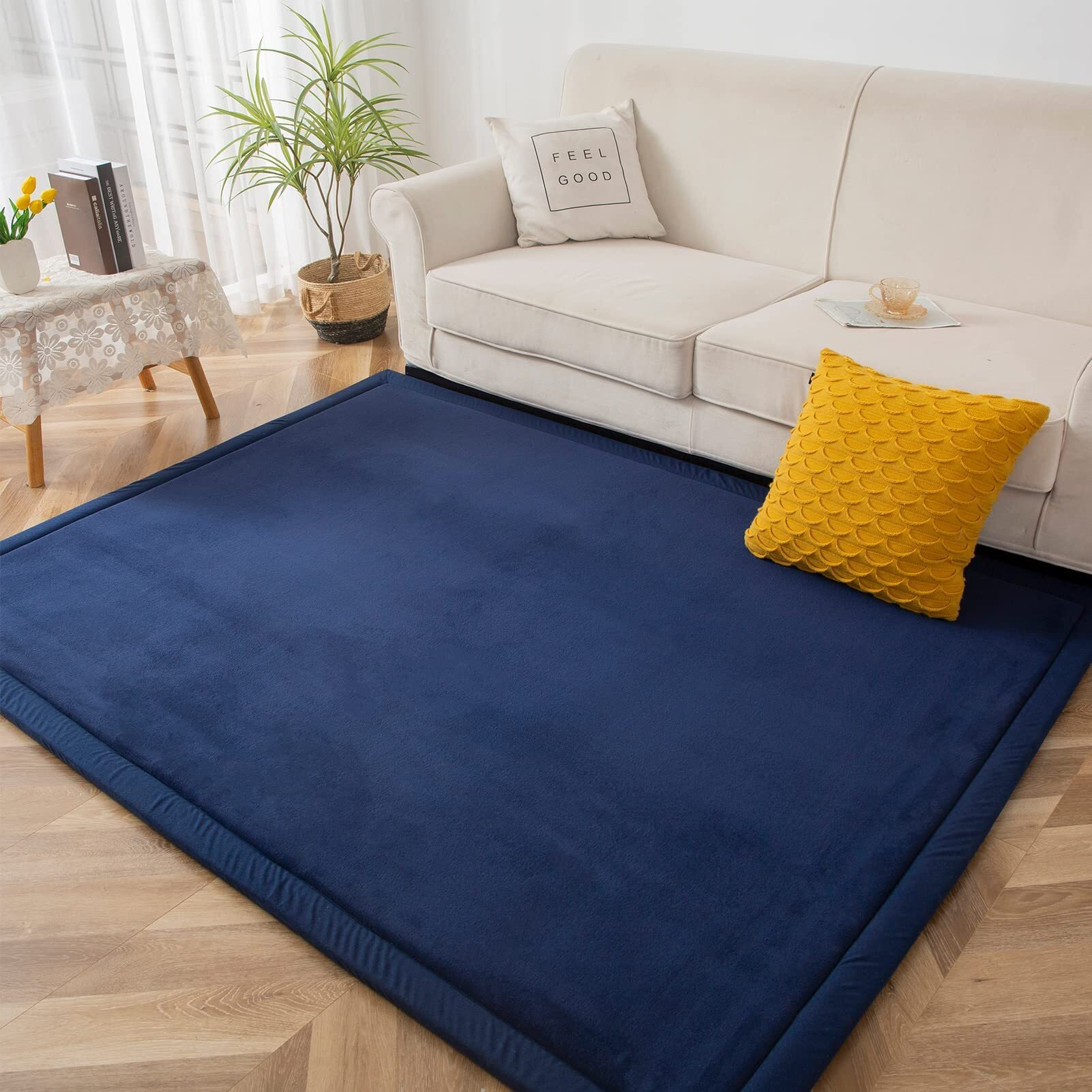 Maxyoyo Baby Play Mat  1.2 "" Thick Memory Foam Soft Padded Carpet With Non-Slip Backing  3X5 Ft Japanese Tatami Rug Living Room For Kids  Toddler  Children  Nusery(Navy)