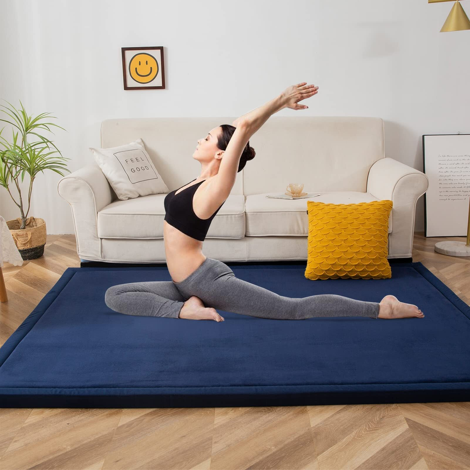 Maxyoyo Baby Play Mat  1.2 "" Thick Memory Foam Soft Padded Carpet With Non-Slip Backing  3X5 Ft Japanese Tatami Rug Living Room For Kids  Toddler  Children  Nusery(Navy)