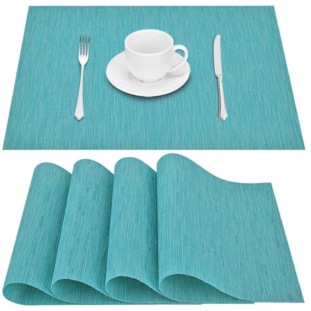Giverare Placemats Set Of 4  Heat-Resistant Woven Vinyl Placemat  Non-Slip Washable Pvc Table Mat  Easy To Clean Premium Plastic Table Mats For Dining Table  Kitchen Table (Turquoise)