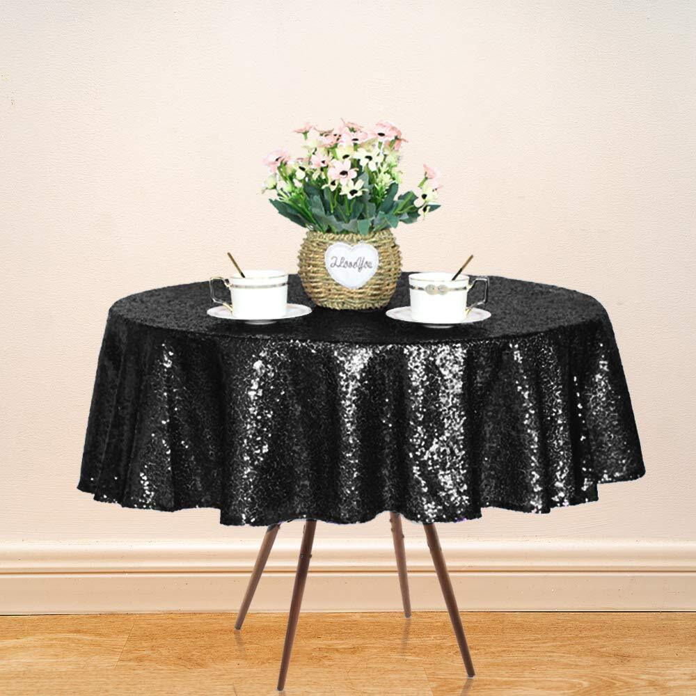 Jyflzq Black Sequin Tablecloth 50 Round Sparkly Drape Table Cloths Table Cover Overlay For Halloween Wedding Birthday Party Baby Bridal Shower