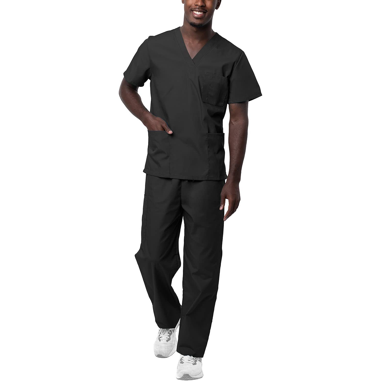 Sivvan Unisex Scrubs - Classic V-Neck Top  Drawstring Pants Scrub Set - S8400 - Black - Xs