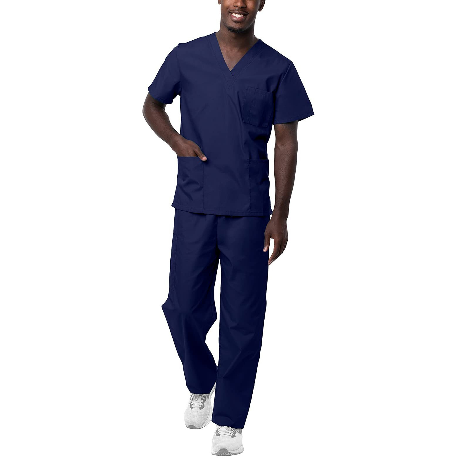 Sivvan Unisex Scrubs - Classic V-Neck Top  Drawstring Pants Scrub Set - S8400 - Navy - M
