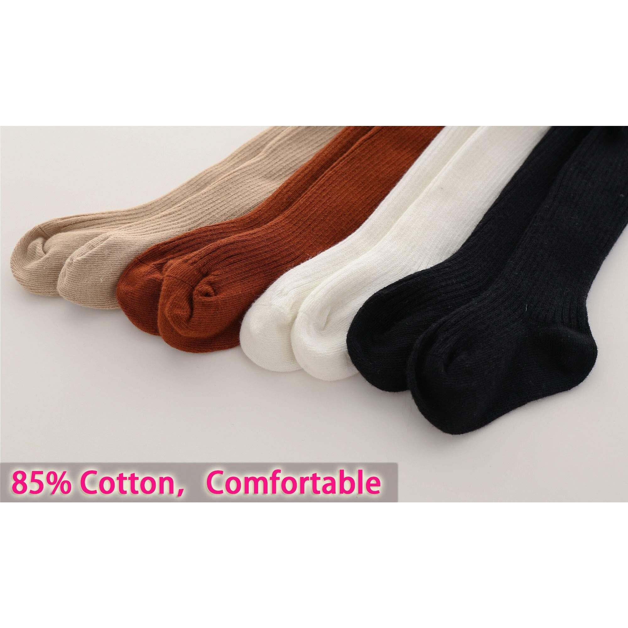 Cecorc Baby Tights - Thick Toddlers Girl Leggings-Seamless Cable Knit Cotton Stockings - Infants Pantyhose 4 Pack  0-6 Months  White+Black+Redbrown+Beige