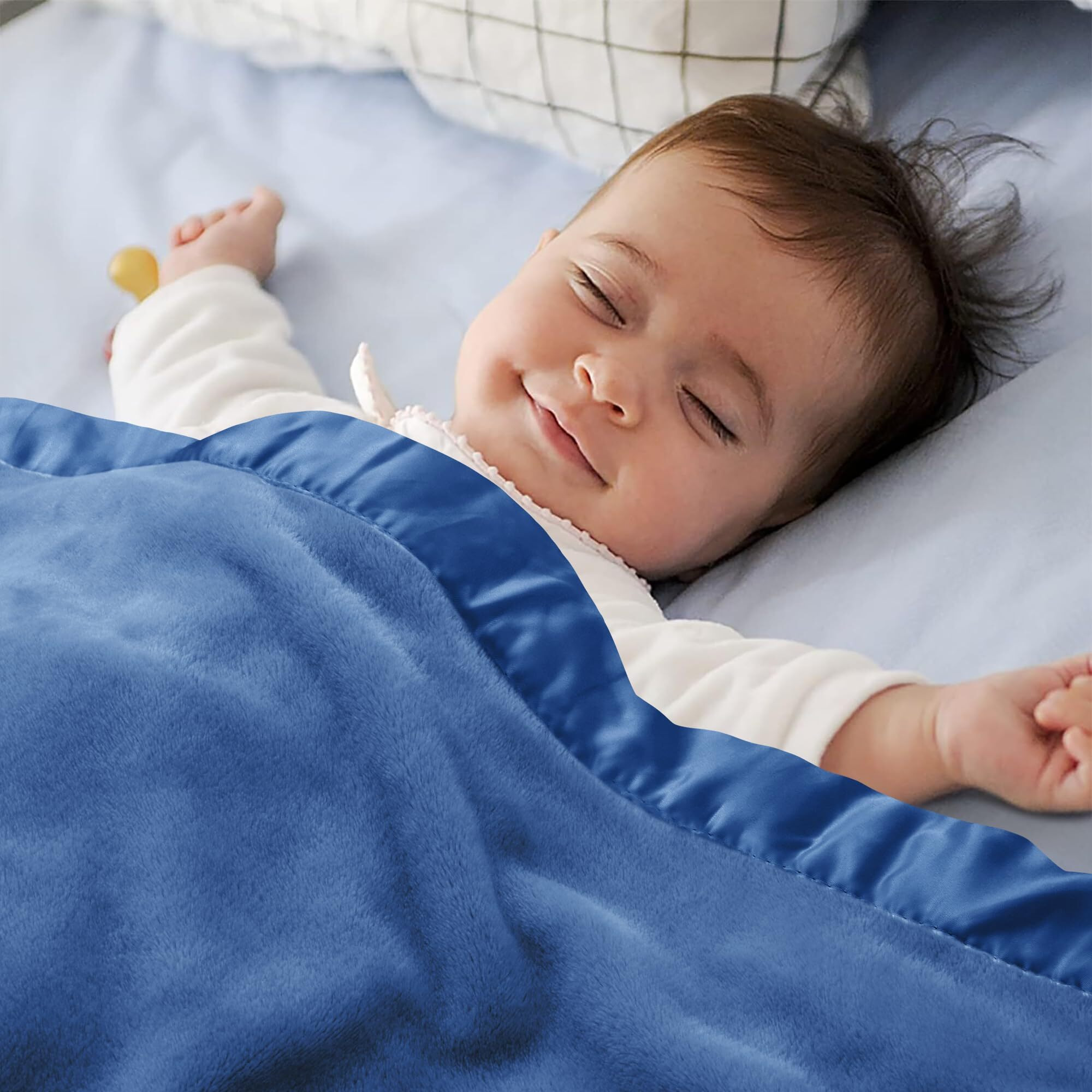 Pro Goleem Fleece Baby Blanket With Satin Trim  30X40 Inch  Navy Blue