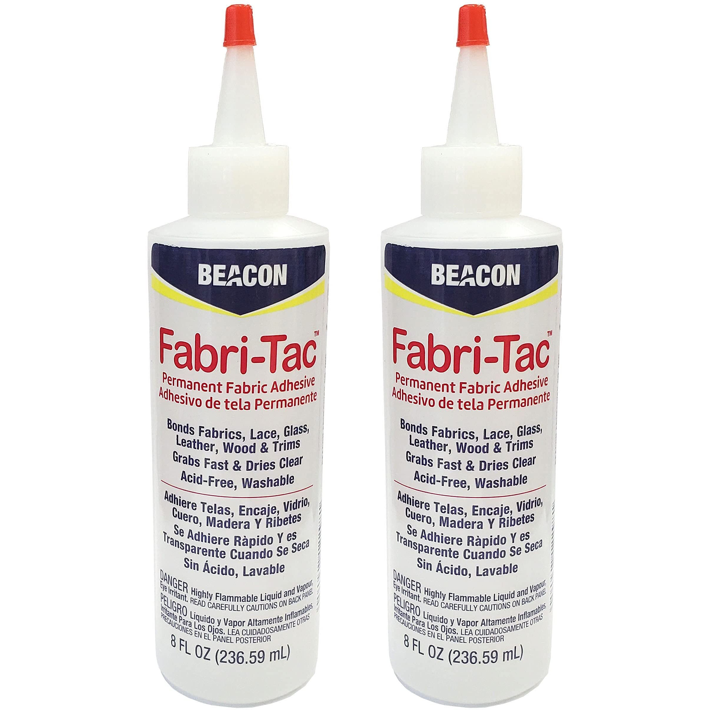 Beacon Glues Fabri-Tac Permanent Adhesive  8 Ounce Bottle - Premium Crafting & Fabric Glue (2 Pack)